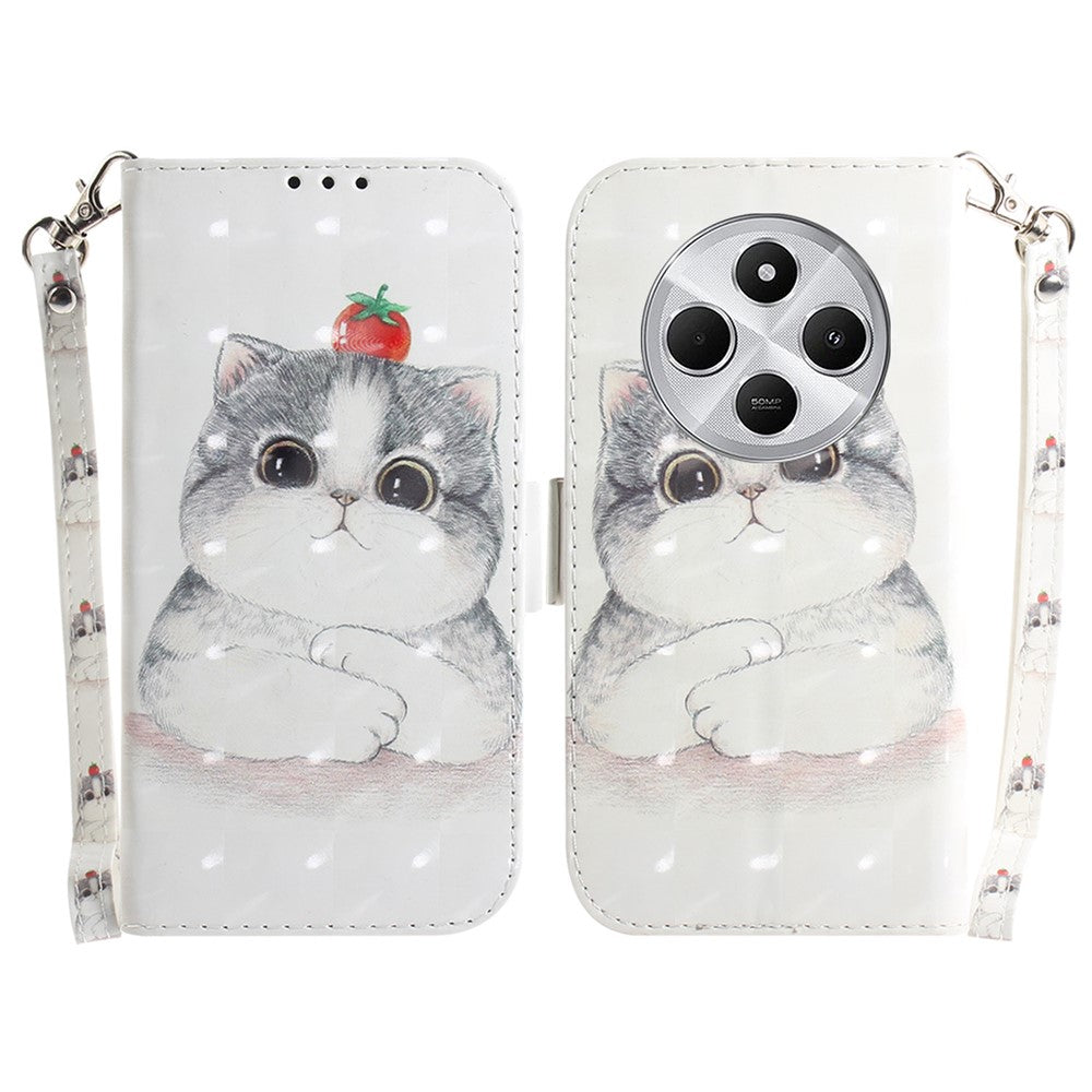 For Xiaomi Poco C75 4G / Redmi 14R 5G / 14C 4G Case Pattern Printing Leather Wallet Phone Cover with Wrist Strap