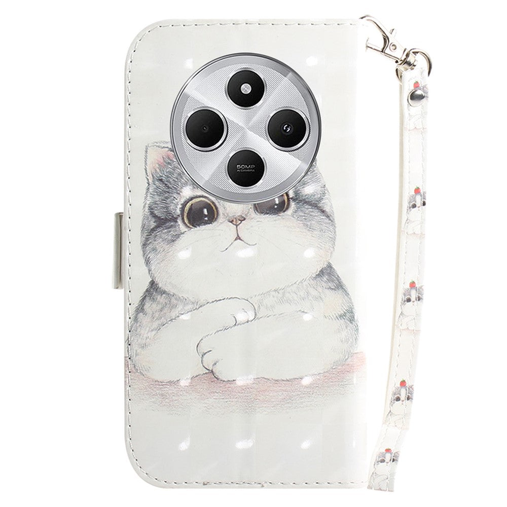 For Xiaomi Poco C75 4G / Redmi 14R 5G / 14C 4G Case Pattern Printing Leather Wallet Phone Cover with Wrist Strap