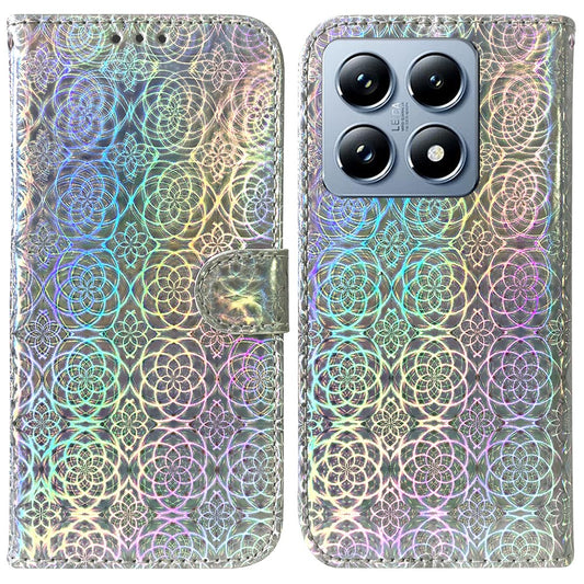 Xiaomi 14T Pro Handyhülle – Standfunktion- schillernde Blumen-Leder