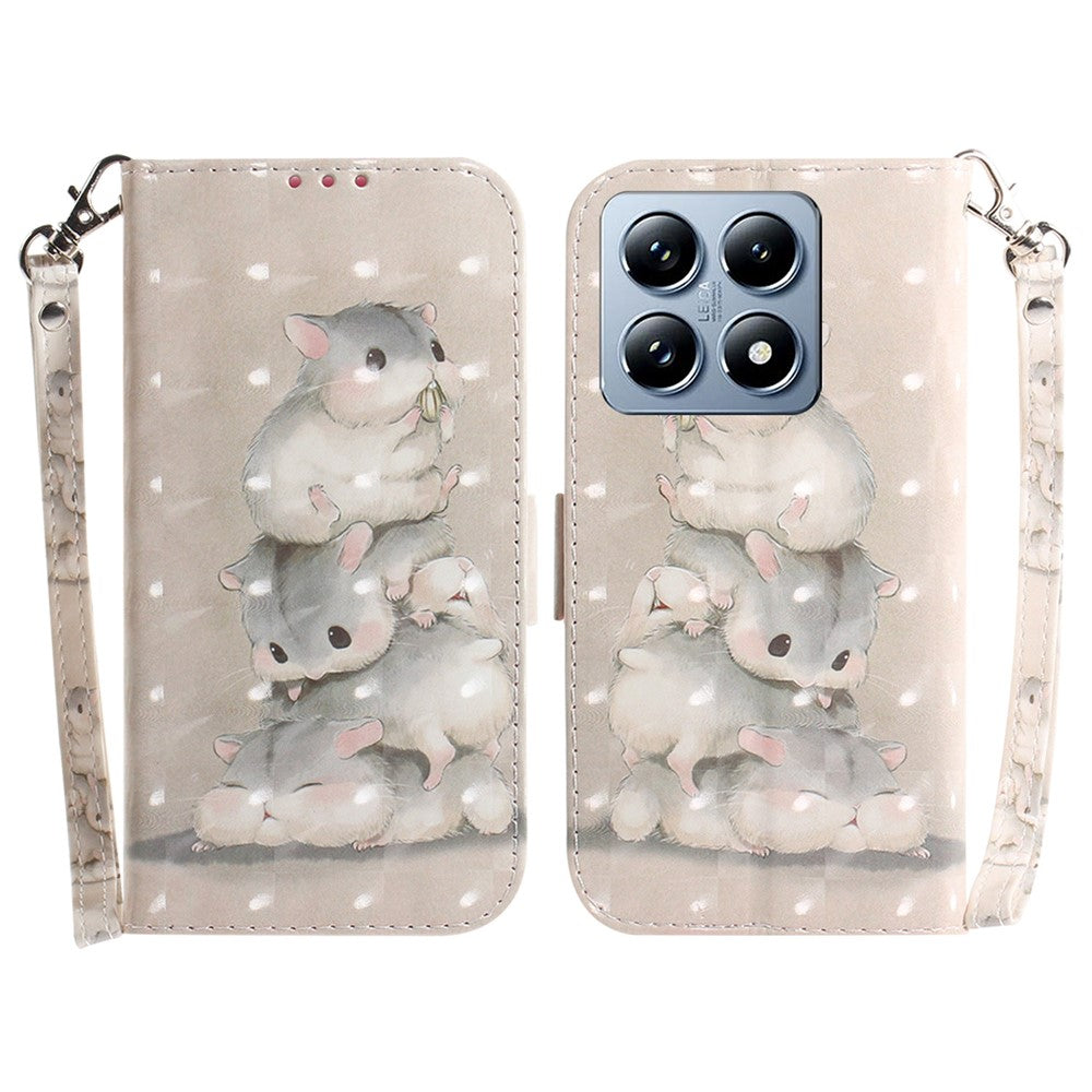 For Xiaomi 14T Pro Case Pattern Printing Leather Wallet Phone Cover with Wrist Strap