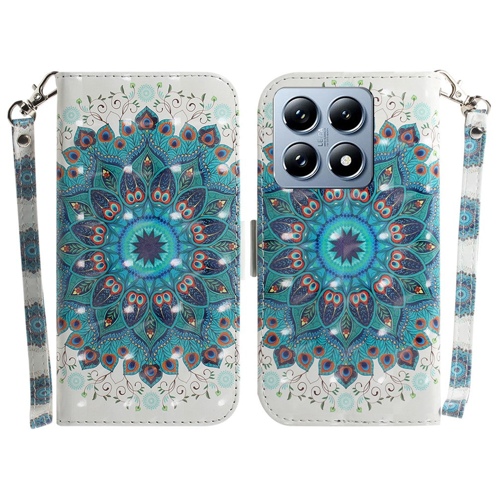 For Xiaomi 14T Case Pattern Printing Leather Wallet Phone Cover with Wrist Strap