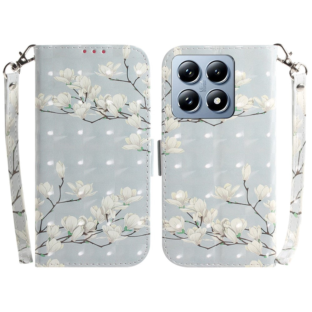 For Xiaomi 14T Case Pattern Printing Leather Wallet Phone Cover with Wrist Strap