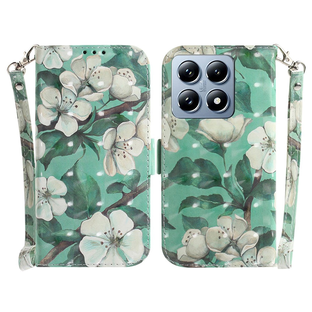 For Xiaomi 14T Case Pattern Printing Leather Wallet Phone Cover with Wrist Strap