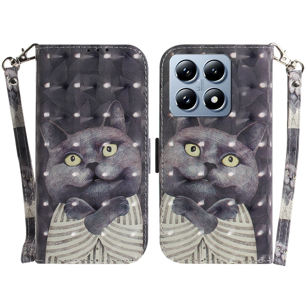For Xiaomi 14T Case Pattern Printing Leather Wallet Phone Cover with Wrist Strap