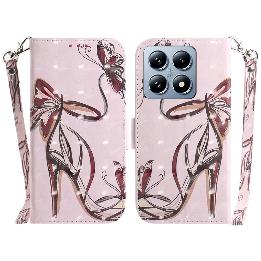 For Xiaomi 14T Case Pattern Printing Leather Wallet Phone Cover with Wrist Strap