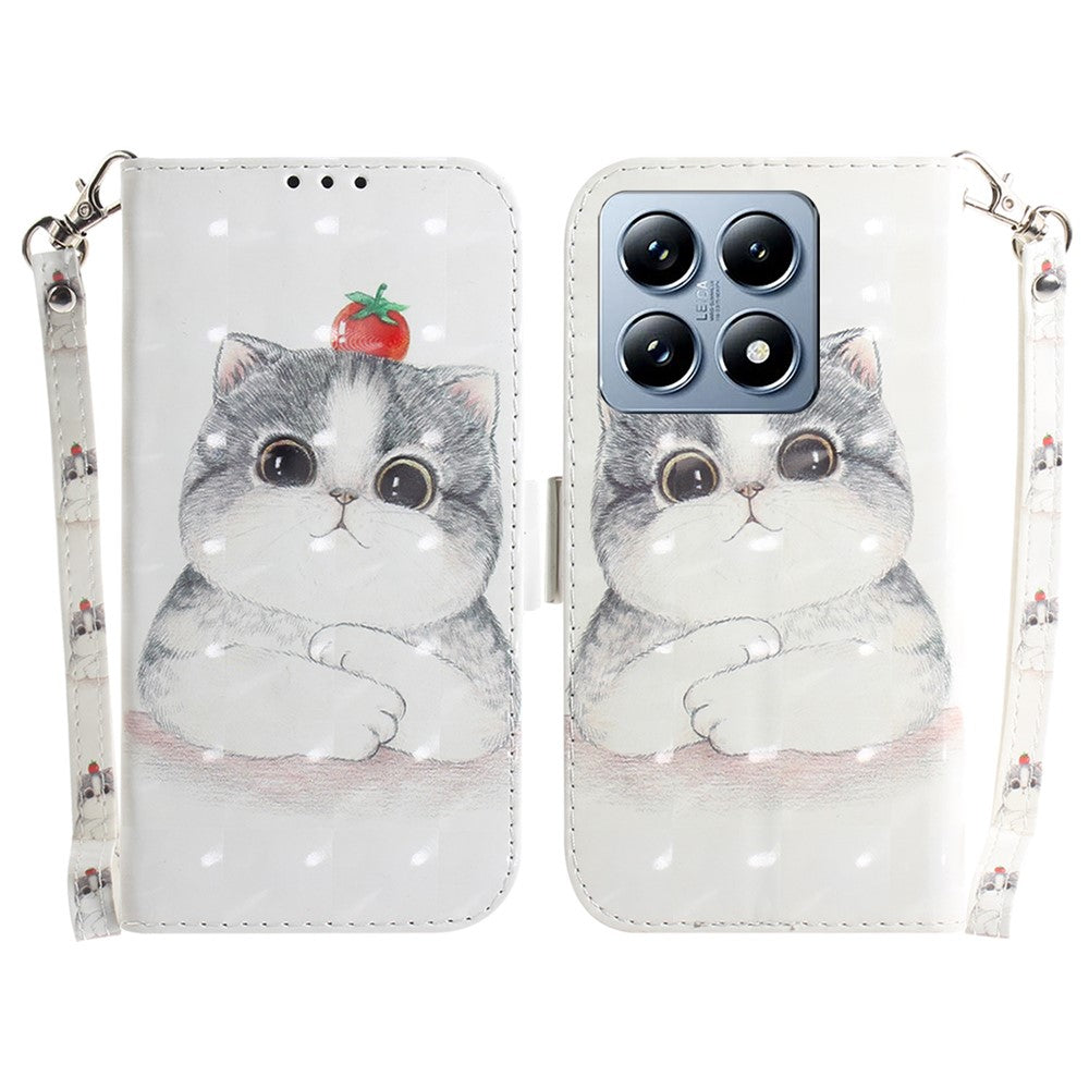 For Xiaomi 14T Case Pattern Printing Leather Wallet Phone Cover with Wrist Strap