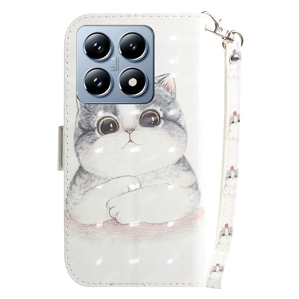 For Xiaomi 14T Case Pattern Printing Leather Wallet Phone Cover with Wrist Strap