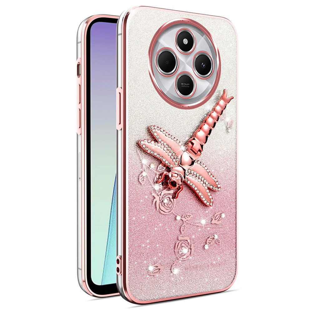 KADEM For Xiaomi Poco C75 4G / Redmi 14R 5G / 14C 4G Case Dragonfly Kickstand TPU Flowers Glitter Phone Cover