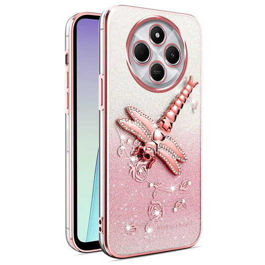 KADEM For Xiaomi Poco C75 4G / Redmi 14R 5G / 14C 4G Case Dragonfly Kickstand TPU Flowers Glitter Phone Cover