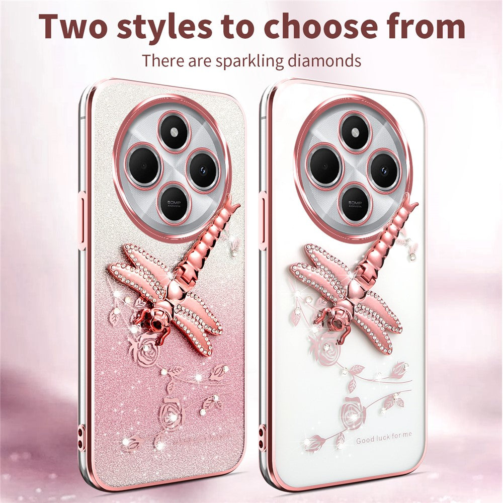 KADEM For Xiaomi Poco C75 4G / Redmi 14R 5G / 14C 4G Case Dragonfly Kickstand TPU Flowers Glitter Phone Cover