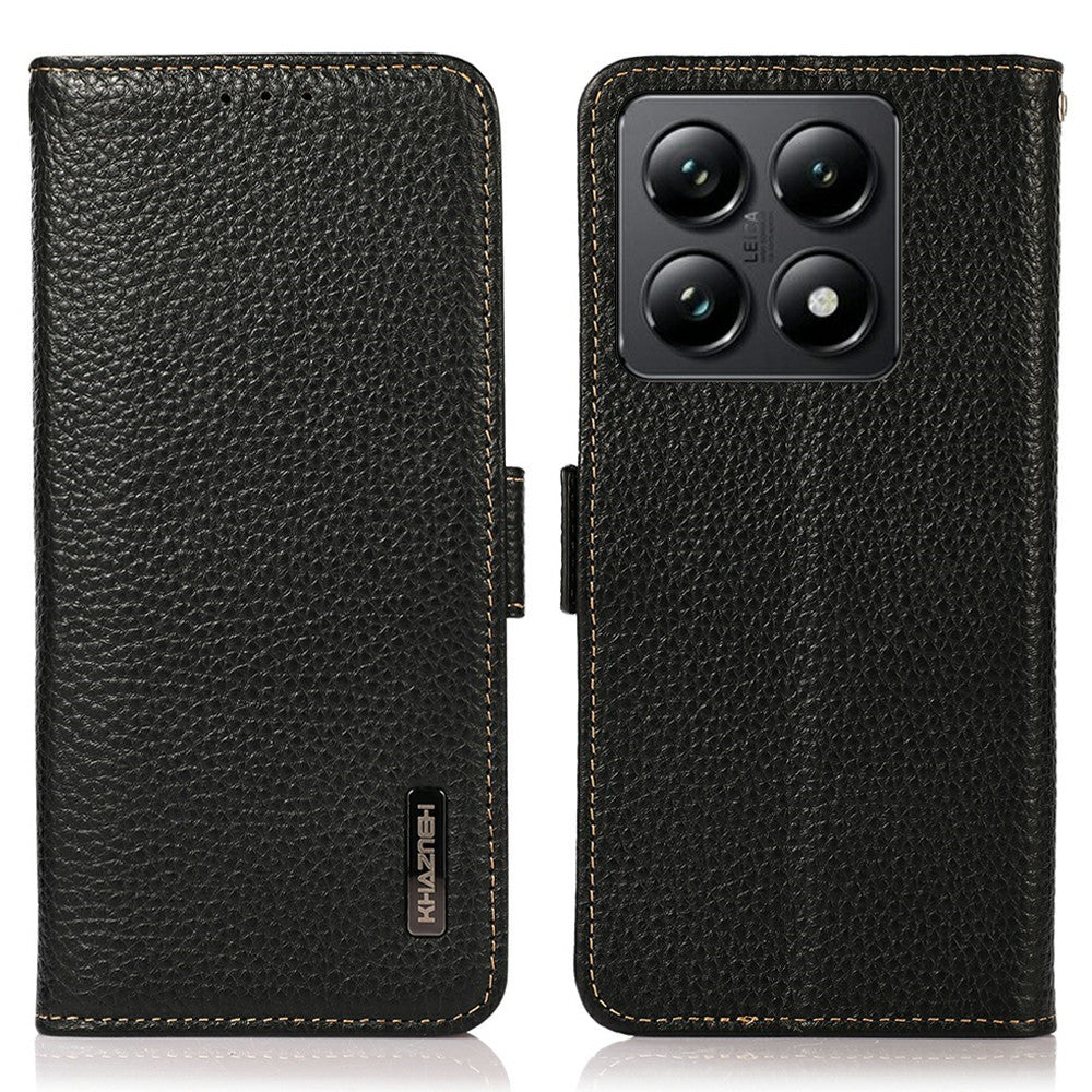 KHAZNEH For Xiaomi 14T Phone Case Genuine Cow Leather Cover RFID Blocking