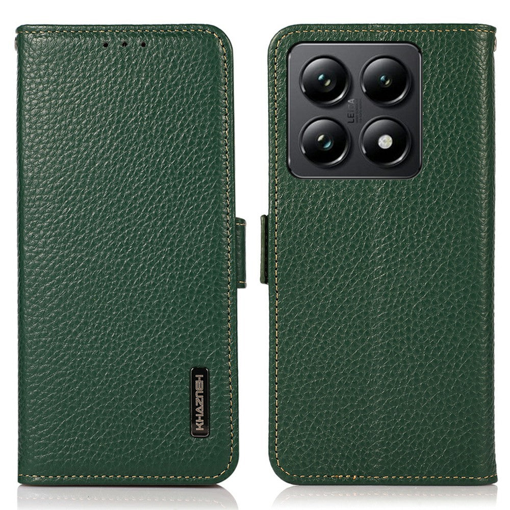KHAZNEH For Xiaomi 14T Phone Case Genuine Cow Leather Cover RFID Blocking