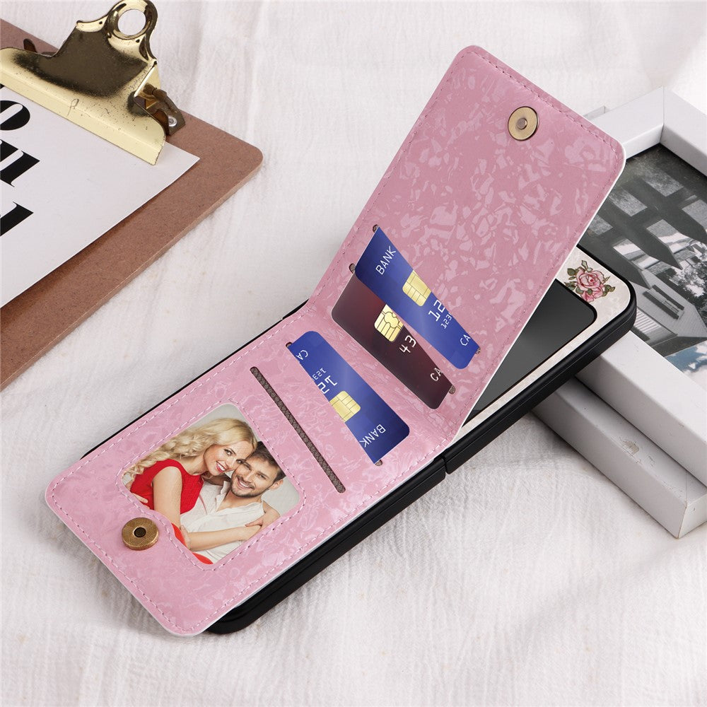 For Samsung Galaxy Z Flip7 FE 5G / Z Flip6 5G / Flip5 5G Case Flower Pattern PU+TPU Phone Cover Card Slots