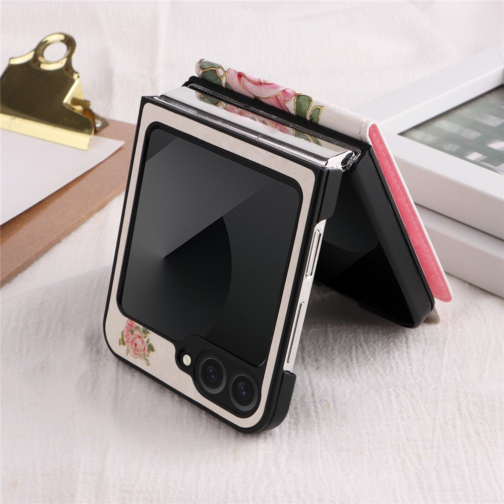 For Samsung Galaxy Z Flip7 FE 5G / Z Flip6 5G / Flip5 5G Case Flower Pattern PU+TPU Phone Cover Card Slots