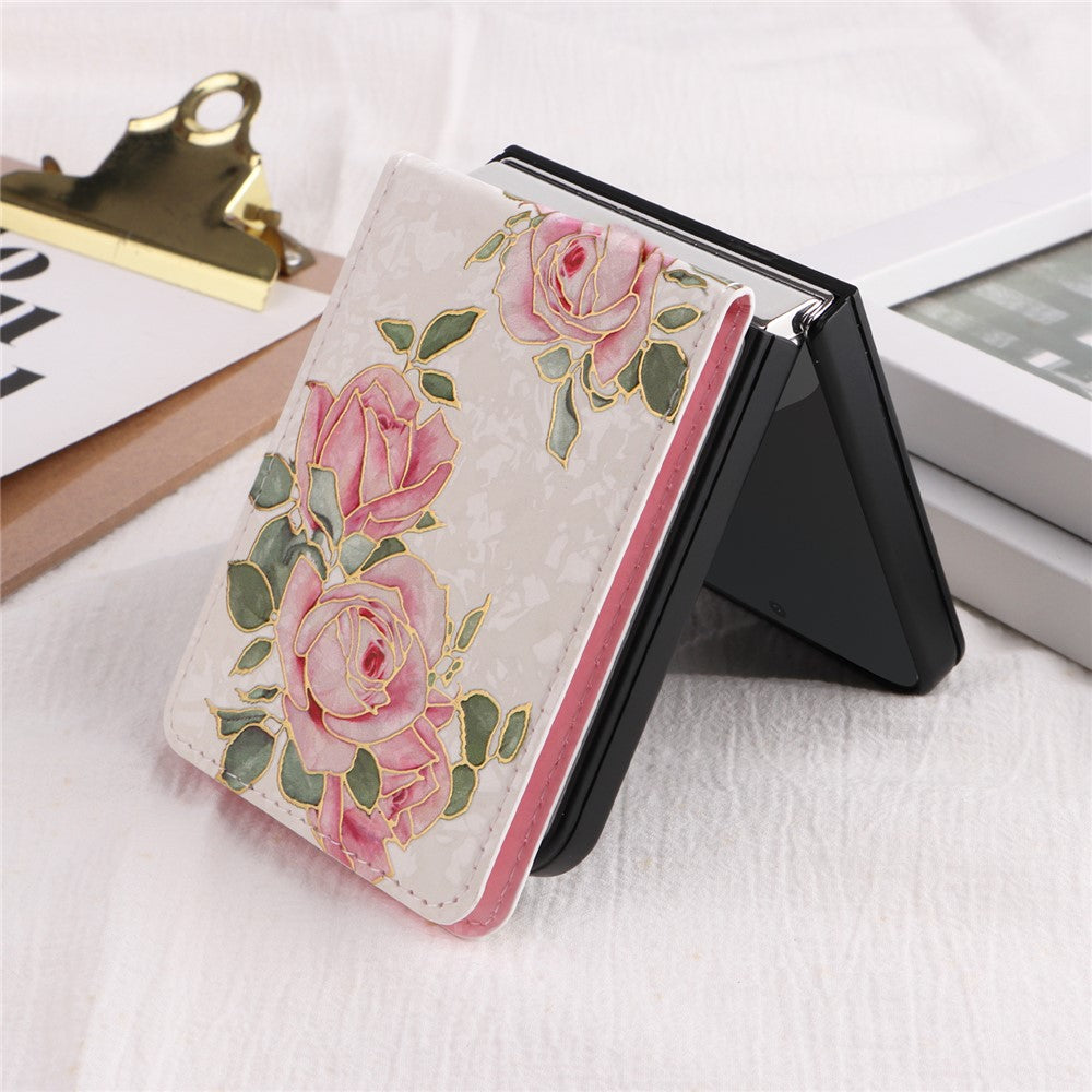 For Samsung Galaxy Z Flip7 FE 5G / Z Flip6 5G / Flip5 5G Case Flower Pattern PU+TPU Phone Cover Card Slots