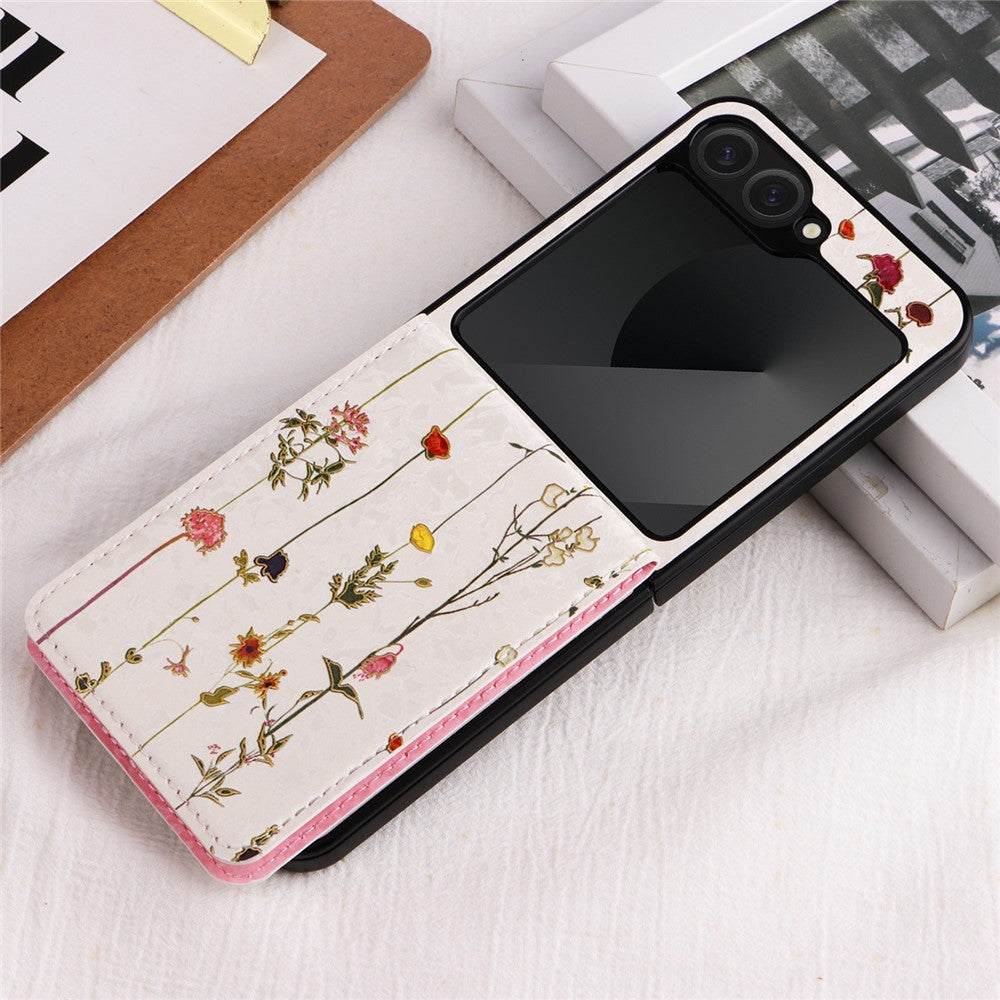 For Samsung Galaxy Z Flip7 FE 5G / Z Flip6 5G / Flip5 5G Case Flower Pattern PU+TPU Phone Cover Card Slots