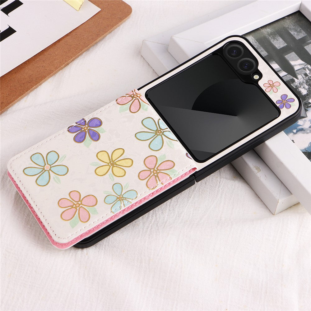 For Samsung Galaxy Z Flip7 FE 5G / Z Flip6 5G / Flip5 5G Case Flower Pattern PU+TPU Phone Cover Card Slots