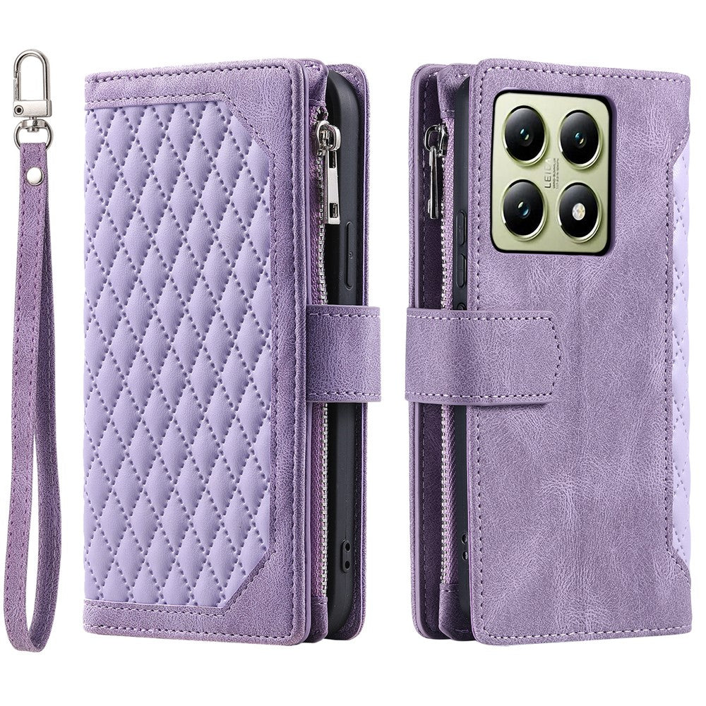 Style 005 For Xiaomi 14T Pro Wallet Case Rhombus Stitching Line PU Leather Phone Cover