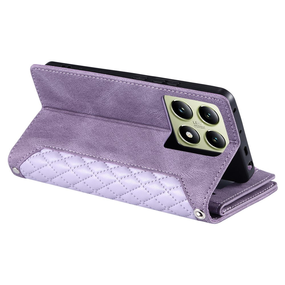 Style 005 For Xiaomi 14T Pro Wallet Case Rhombus Stitching Line PU Leather Phone Cover