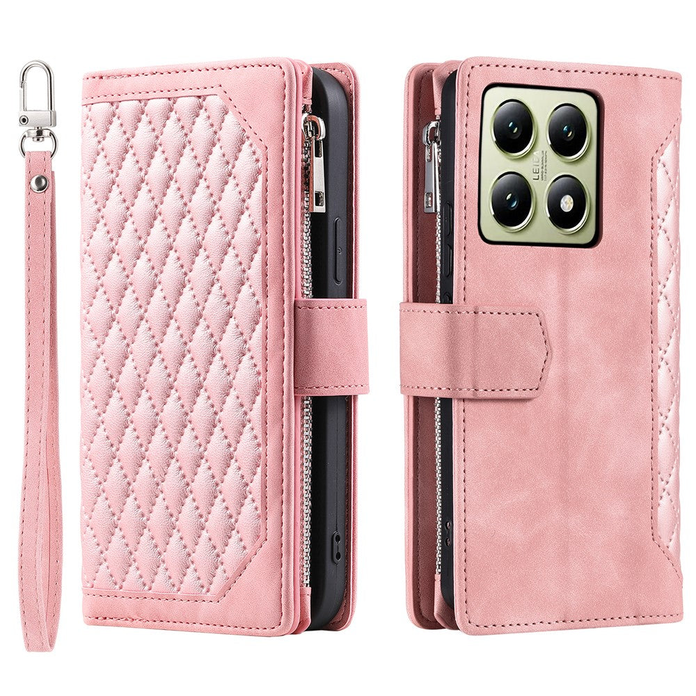 Style 005 For Xiaomi 14T Pro Wallet Case Rhombus Stitching Line PU Leather Phone Cover
