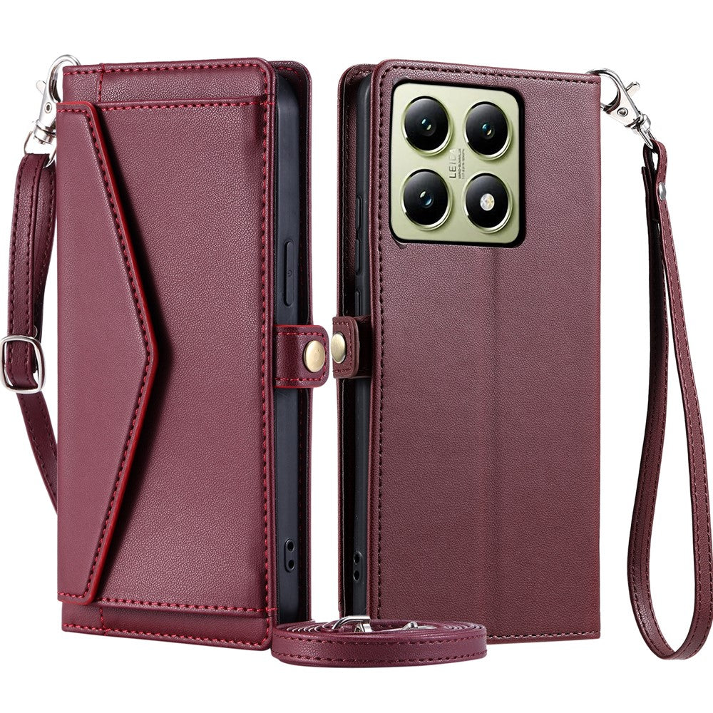 For Xiaomi 14T Pro Leather Case Wallet Stand Phone Cover with Straps