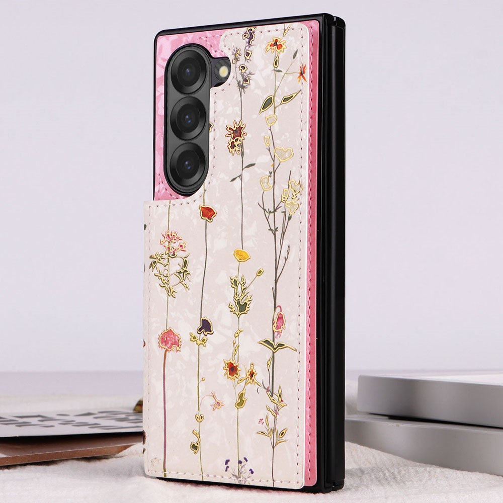 For Samsung Galaxy Z Fold6 5G Case Flower Leather+PC RFID Blocking Phone Cover Card Slots