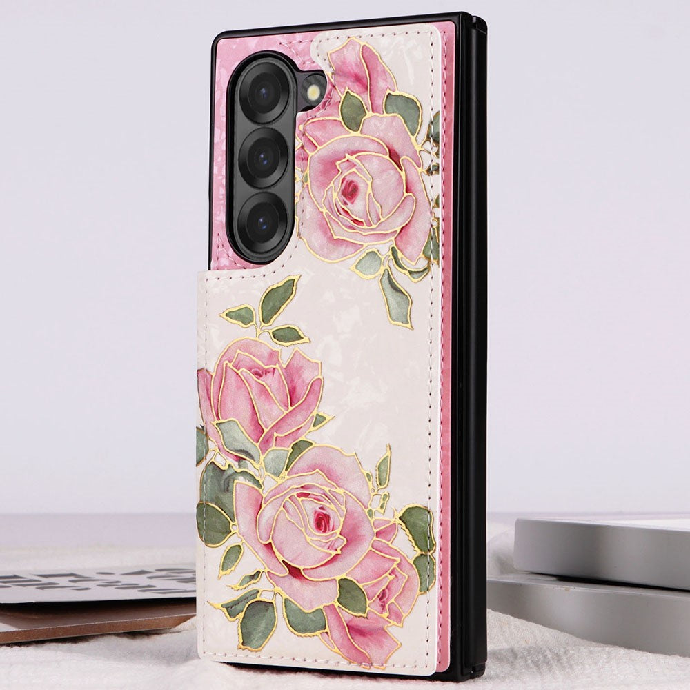 For Samsung Galaxy Z Fold6 5G Case Flower Leather+PC RFID Blocking Phone Cover Card Slots