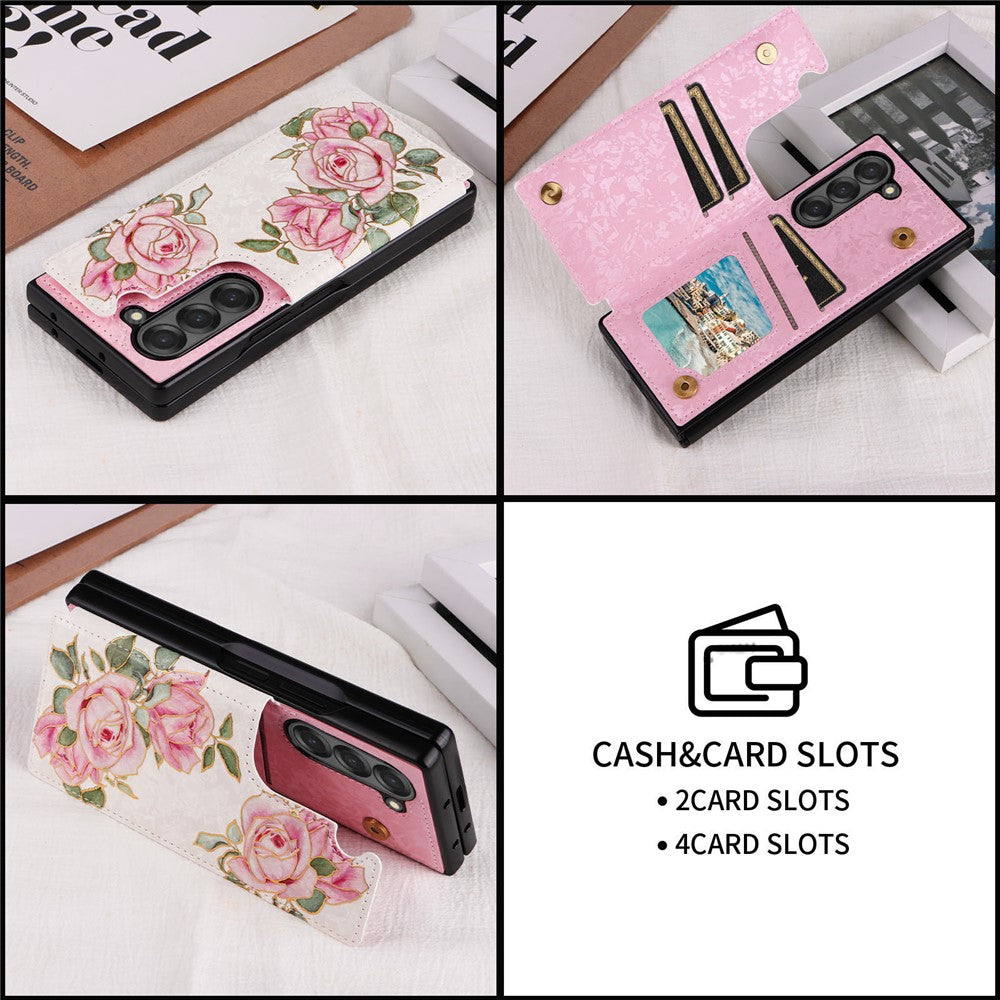 For Samsung Galaxy Z Fold6 5G Case Flower Leather+PC RFID Blocking Phone Cover Card Slots