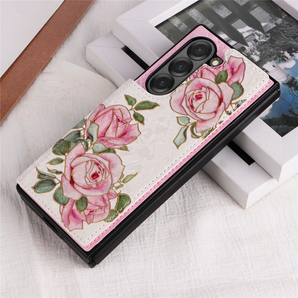 For Samsung Galaxy Z Fold6 5G Case Flower Leather+PC RFID Blocking Phone Cover Card Slots