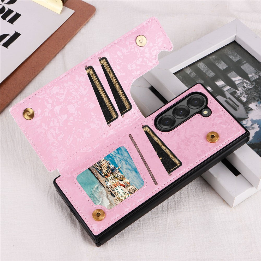 For Samsung Galaxy Z Fold6 5G Case Flower Leather+PC RFID Blocking Phone Cover Card Slots