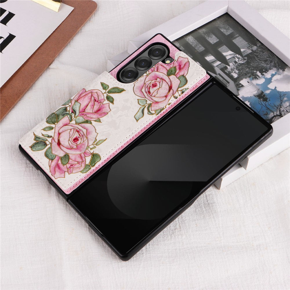 For Samsung Galaxy Z Fold6 5G Case Flower Leather+PC RFID Blocking Phone Cover Card Slots