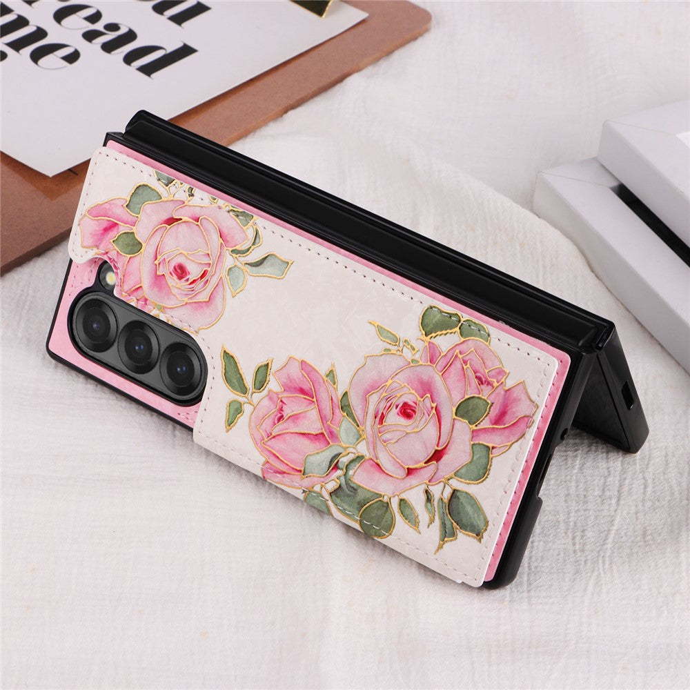 For Samsung Galaxy Z Fold6 5G Case Flower Leather+PC RFID Blocking Phone Cover Card Slots