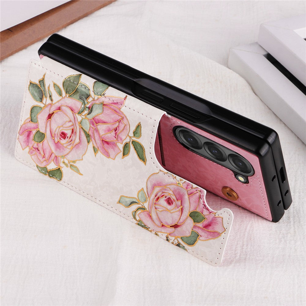 For Samsung Galaxy Z Fold6 5G Case Flower Leather+PC RFID Blocking Phone Cover Card Slots