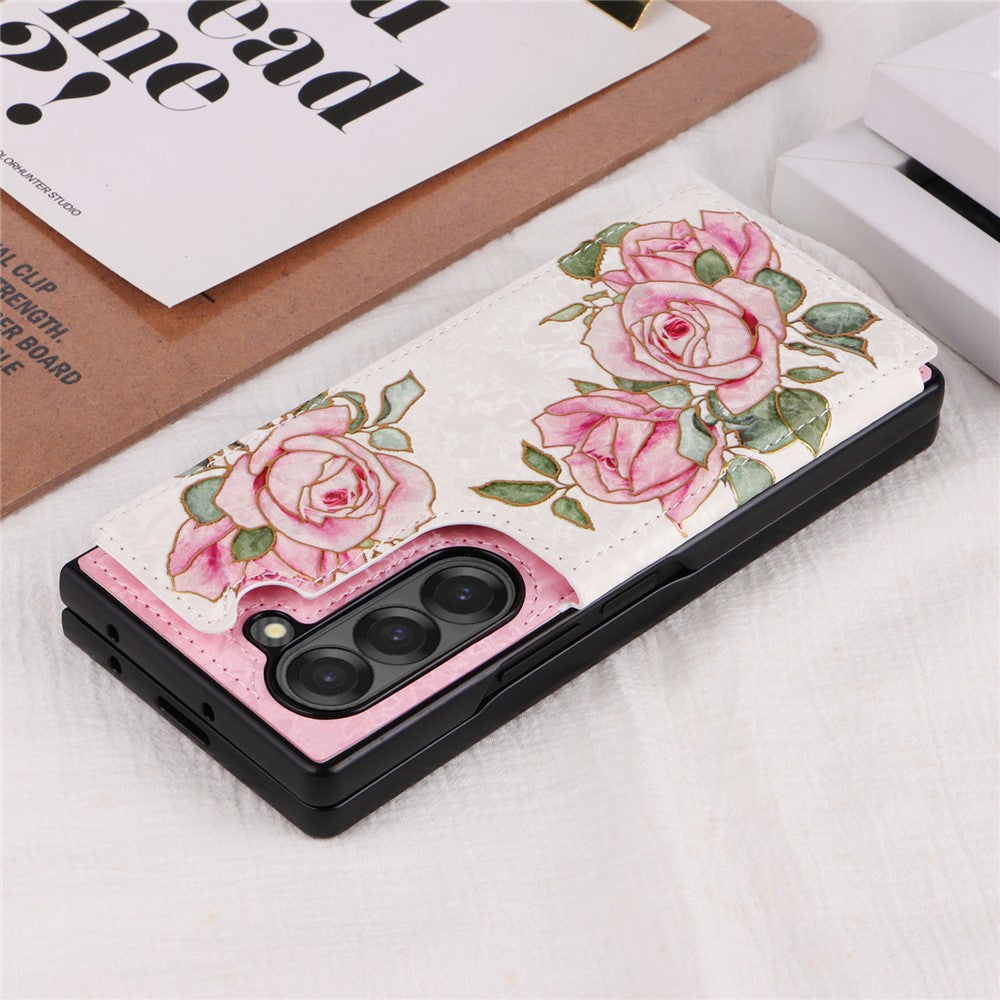 For Samsung Galaxy Z Fold6 5G Case Flower Leather+PC RFID Blocking Phone Cover Card Slots