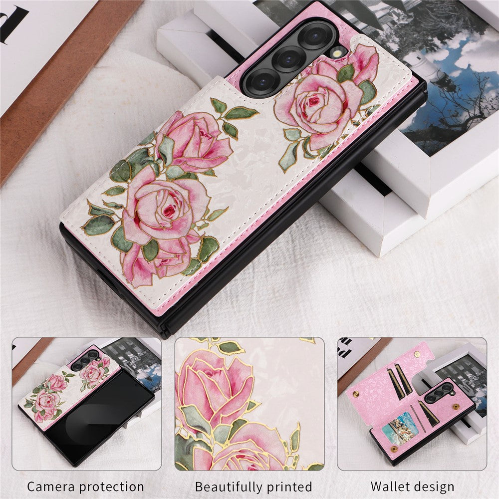 For Samsung Galaxy Z Fold6 5G Case Flower Leather+PC RFID Blocking Phone Cover Card Slots
