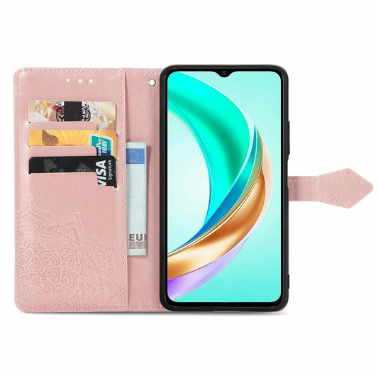 Honor X6b 4G Wallet-Handyhülle – Aus geprägtem Mandala-Leder, mit Magnetverschluss & Klappverschluss