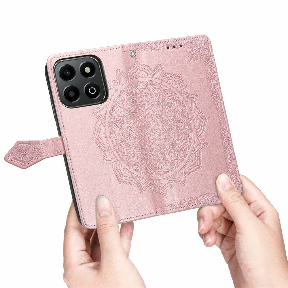 Honor X6b 4G Wallet-Handyhülle – Aus geprägtem Mandala-Leder, mit Magnetverschluss & Klappverschluss