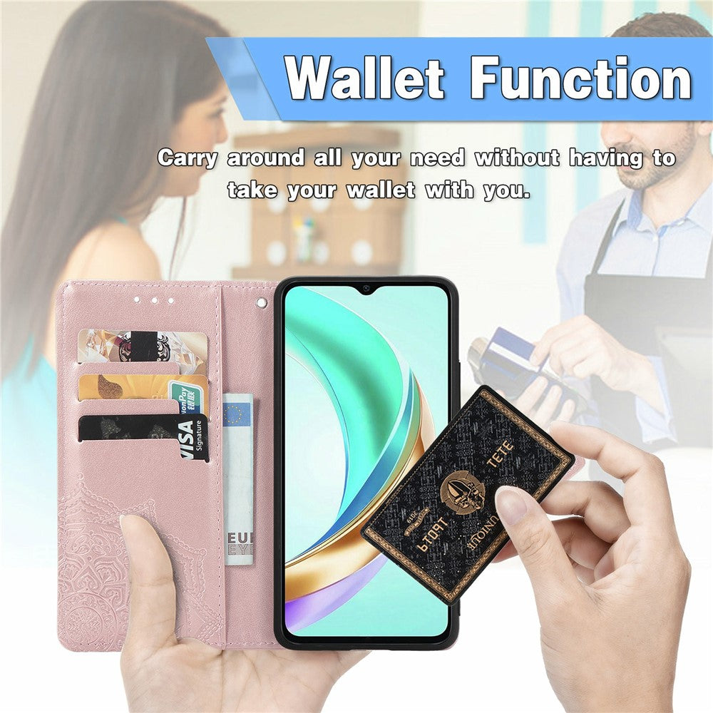 Honor X6b 4G Wallet-Handyhülle – Aus geprägtem Mandala-Leder, mit Magnetverschluss & Klappverschluss