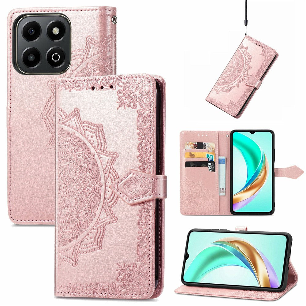 Honor X6b 4G Wallet-Handyhülle – Aus geprägtem Mandala-Leder, mit Magnetverschluss & Klappverschluss