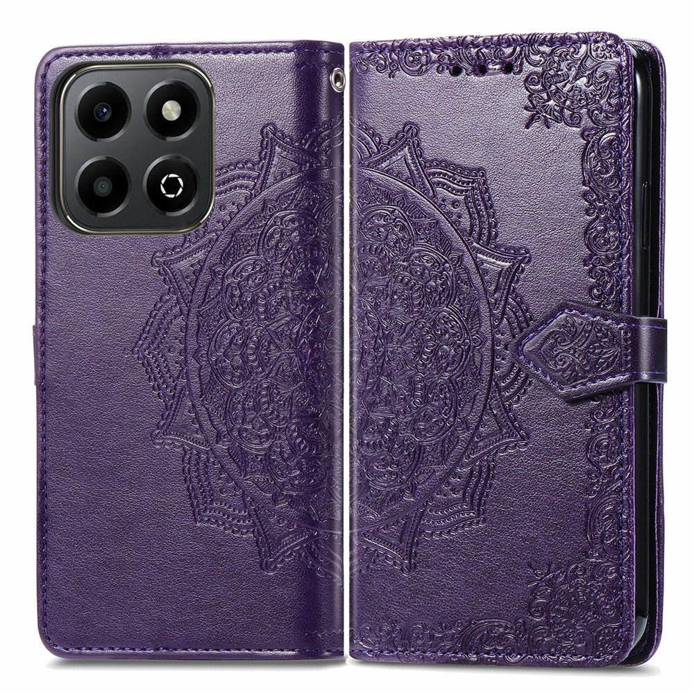 Honor X6b 4G Wallet-Handyhülle – Aus geprägtem Mandala-Leder, mit Magnetverschluss & Klappverschluss