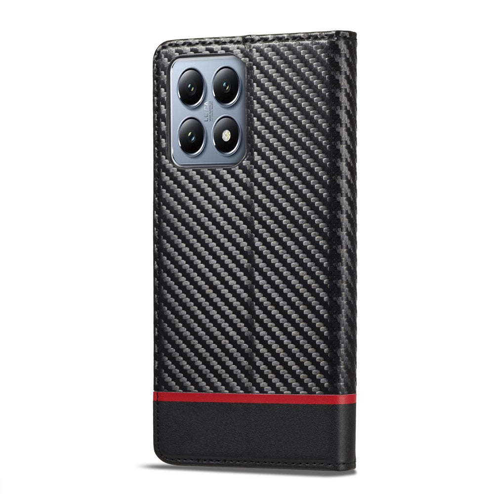 LC.IMEEKE For Xiaomi 14T Case Carbon Fiber Texture Phone Cover Stand Card Holder