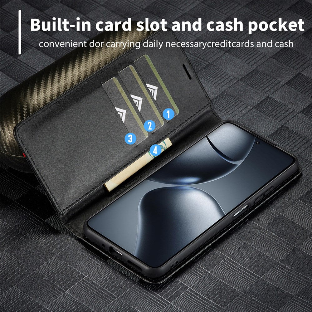 LC.IMEEKE For Xiaomi 14T Case Carbon Fiber Texture Phone Cover Stand Card Holder