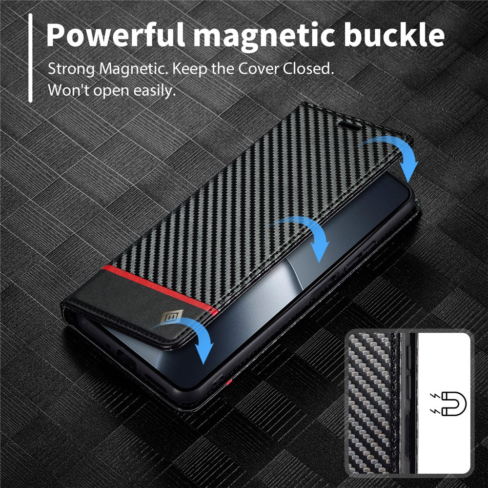 LC.IMEEKE For Xiaomi 14T Case Carbon Fiber Texture Phone Cover Stand Card Holder