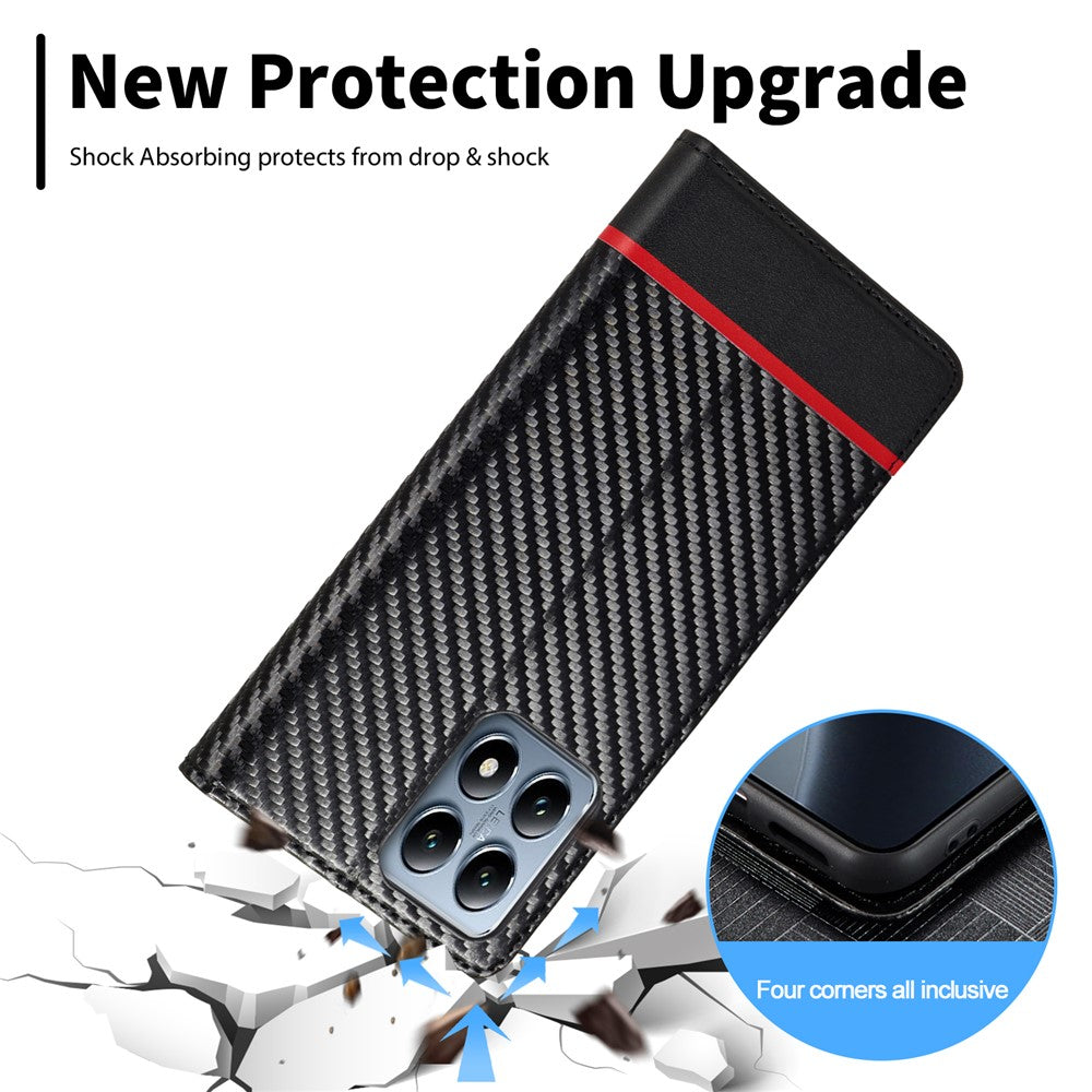 LC.IMEEKE For Xiaomi 14T Case Carbon Fiber Texture Phone Cover Stand Card Holder