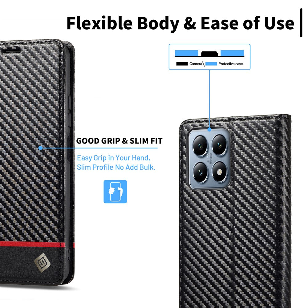 LC.IMEEKE For Xiaomi 14T Case Carbon Fiber Texture Phone Cover Stand Card Holder