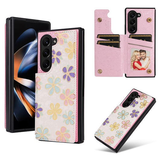 Galaxy Z Fold5 5G – Handyhülle aus PU-Leder und TPU, mit Ständer, mit Kartenfach, mit RFID-Schutz, mit Blumenmotiv