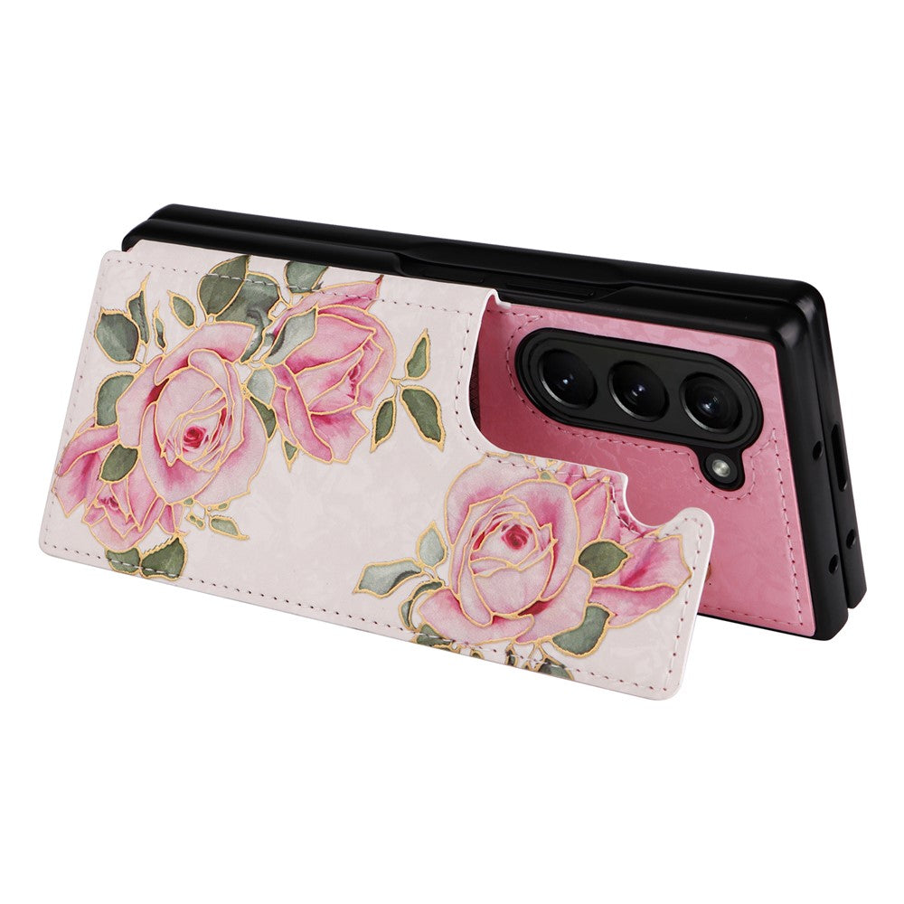 For Samsung Galaxy Z Fold5 5G Case Flower Leather+PC RFID Blocking Phone Cover Card Slots