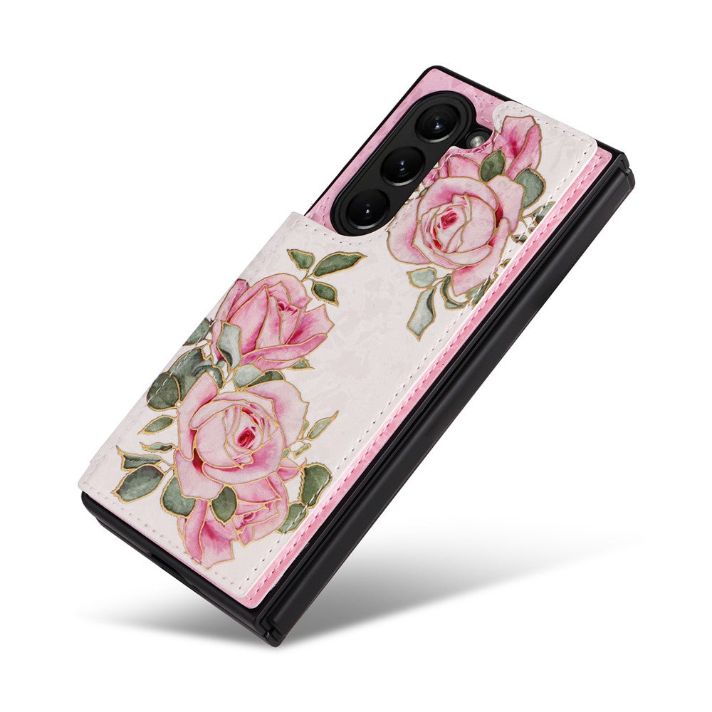 For Samsung Galaxy Z Fold5 5G Case Flower Leather+PC RFID Blocking Phone Cover Card Slots
