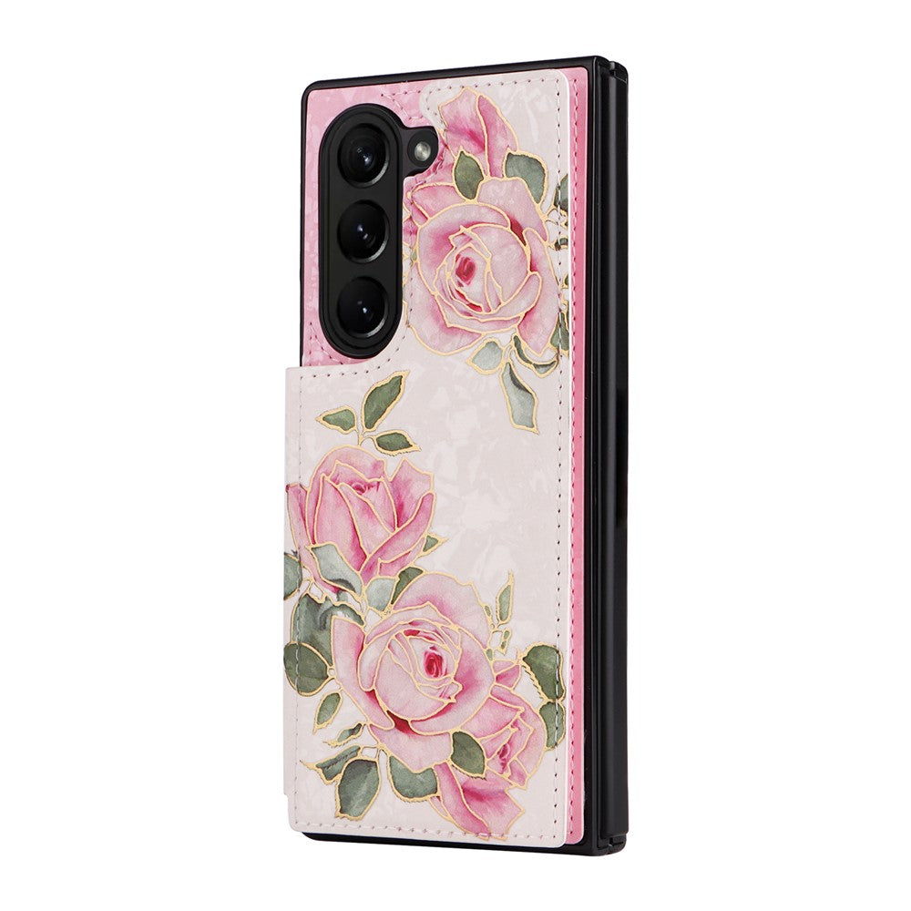 For Samsung Galaxy Z Fold5 5G Case Flower Leather+PC RFID Blocking Phone Cover Card Slots