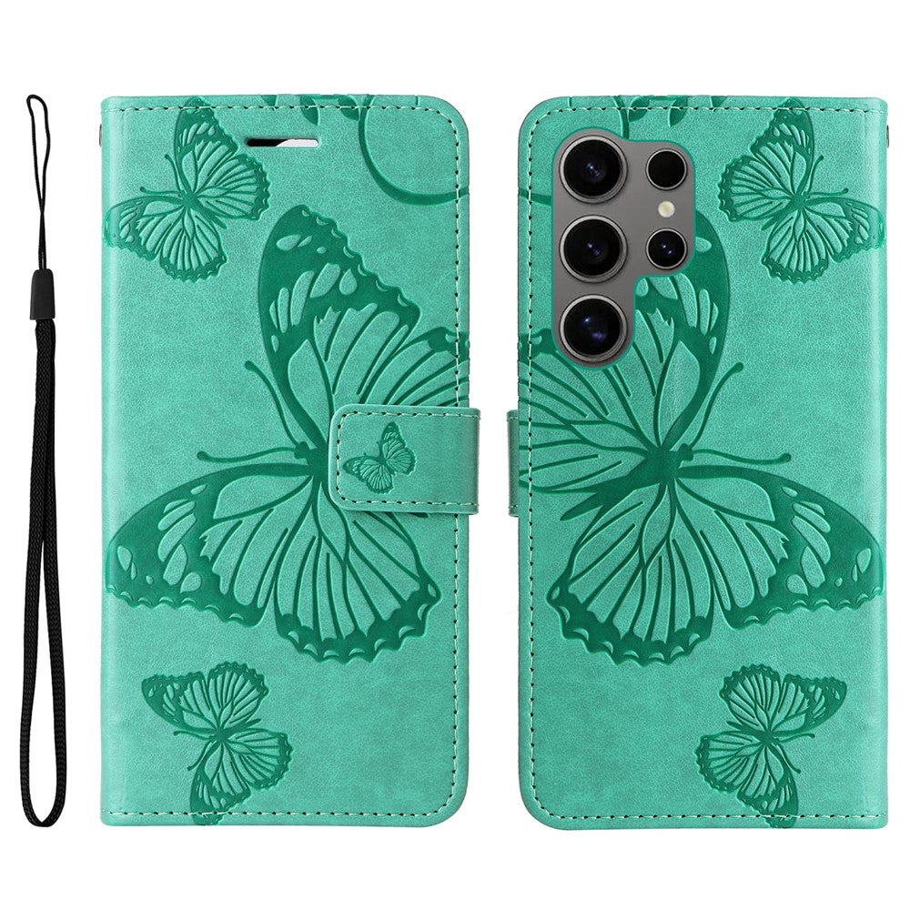Galaxy S25 Ultra Wallet-Hülle – Schmetterling Aufgedruckt & Mit Ständer und Riemen
